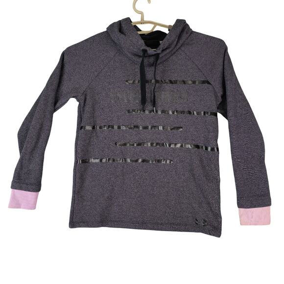 Under Armour Womens XS Loose Fit Threadborne Gray Black Stripe Pink Cuffs UA - Picture 1 of 10